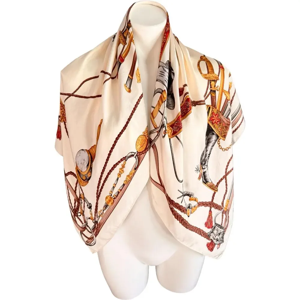 Vintage Yokohama Silk Scarf Equestrian Horse Carriage Motif 1980s Japan 35x35